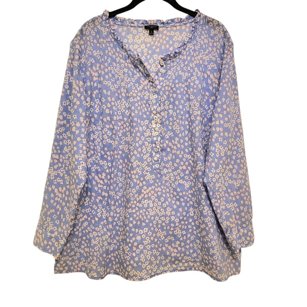 Womens Talbots LS Lightweight Spring Summer Blue Floral Coastal Top Blouse Sz 1X - Picture 2 of 10